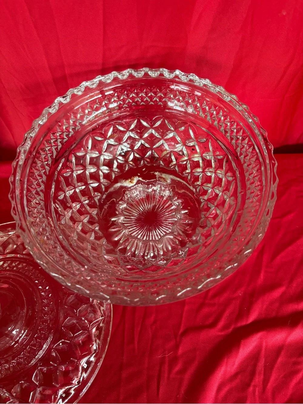 Clear Cut Glass Footed Candy Dish with Lid